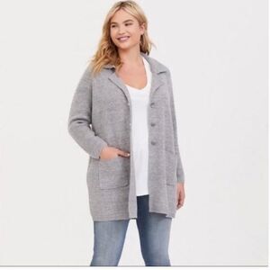 Torrid Coatigan Notched Collar Open Front Sweater Blazer Knit Grey Size 4 4X